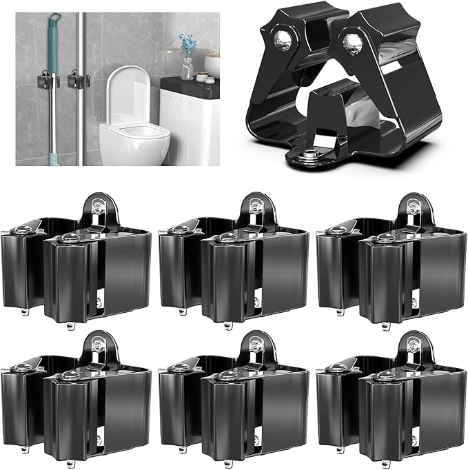 3-H Stainless Steel Broom Holder Wall Mount 6 Pack- Heavy Duty Mop Organizer, Wall Mounted Broom Storage with Secure Mounting for Kitchen Laundry Garage Bathroom (Space Saving)