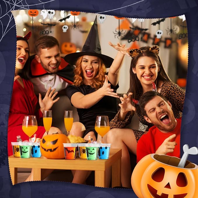 300 Pack 3 oz Halloween Plastic Shot Glasses Disposable Party Shot Cups Bulk Ghost Pumpkin Spider Bat Clear Mini Tasting Cups for Halloween Whiskey Party Favors Drinking Supplies