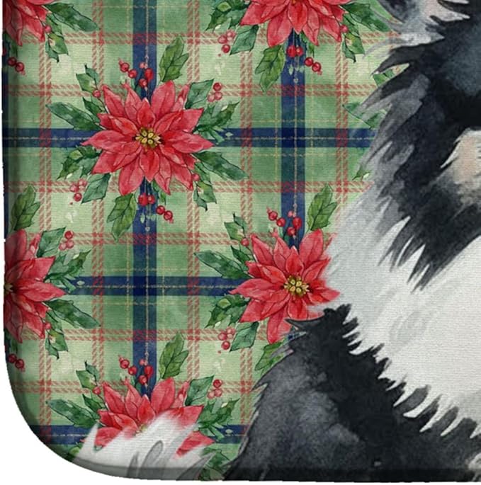 Caroline's Treasures Black and White Pomeranian Christmas PoinsettIas Dish Drying Mat Absorbent Dish Drying Mat Pad for Kitchen Counter Dish Drainer Mat for Countertop, 14 x 21", Multicolor