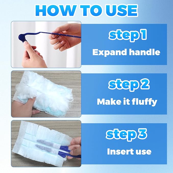 50 Pack Duster Refills Compatible with Swiffer Dusters, Disposable Replacement Heads with Extendable Handle for Dust Removal on Vents, Baseboards, Ceiling Fans, Crevices & Hard-to-Reach Places