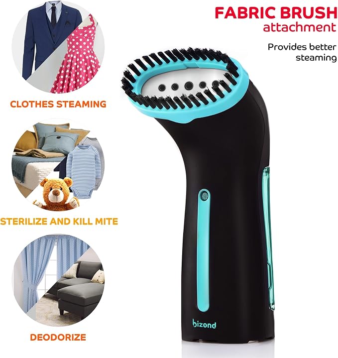 BIZOND Travel Steamer for Clothes - Portable, Handheld for Garment, Fabric and Curtain - No Spitting, Safe, 120V Only, Mini Steam Iron with Metal Plate - Compact Home Wrinkle Remover (Black)