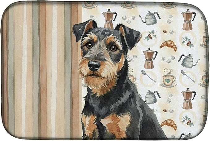Caroline's Treasures Black and Tan Lakeland Terrier Coffee Bar Dish Drying Mat Absorbent Dish Drying Mat Pad for Kitchen Counter Dish Drainer Mat for Countertop, 14 x 21", Multicolor