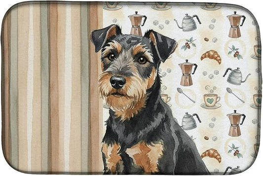 Caroline's Treasures Black and Tan Lakeland Terrier Coffee Bar Dish Drying Mat Absorbent Dish Drying Mat Pad for Kitchen Counter Dish Drainer Mat for Countertop, 14 x 21", Multicolor