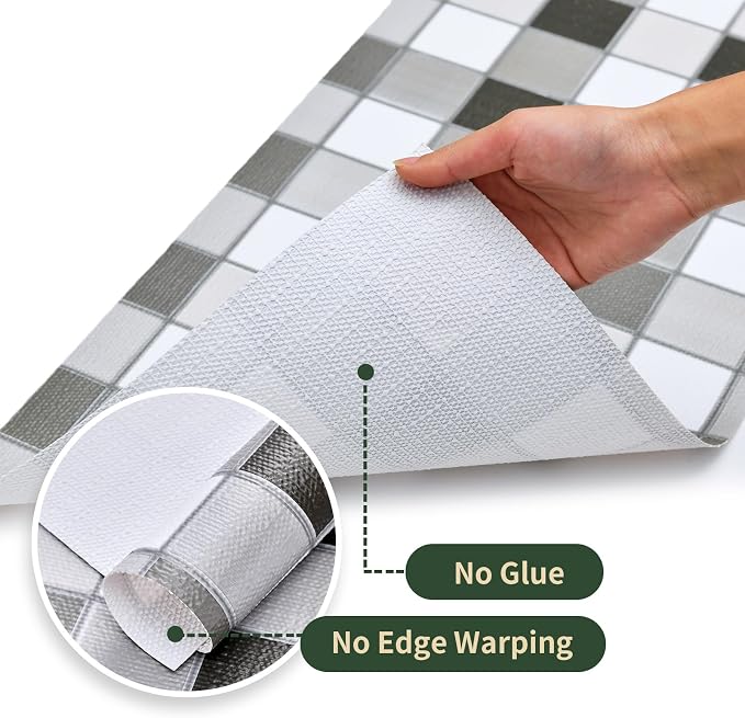 Drawer and Shelf Liner for Kitchen Cabinet: 23.6 in X 20 Ft Non Slip Waterproof Shelf Paper Non Adhesive Refrigerator Liners Gray Mosaic Easy Liners for Bathroom
