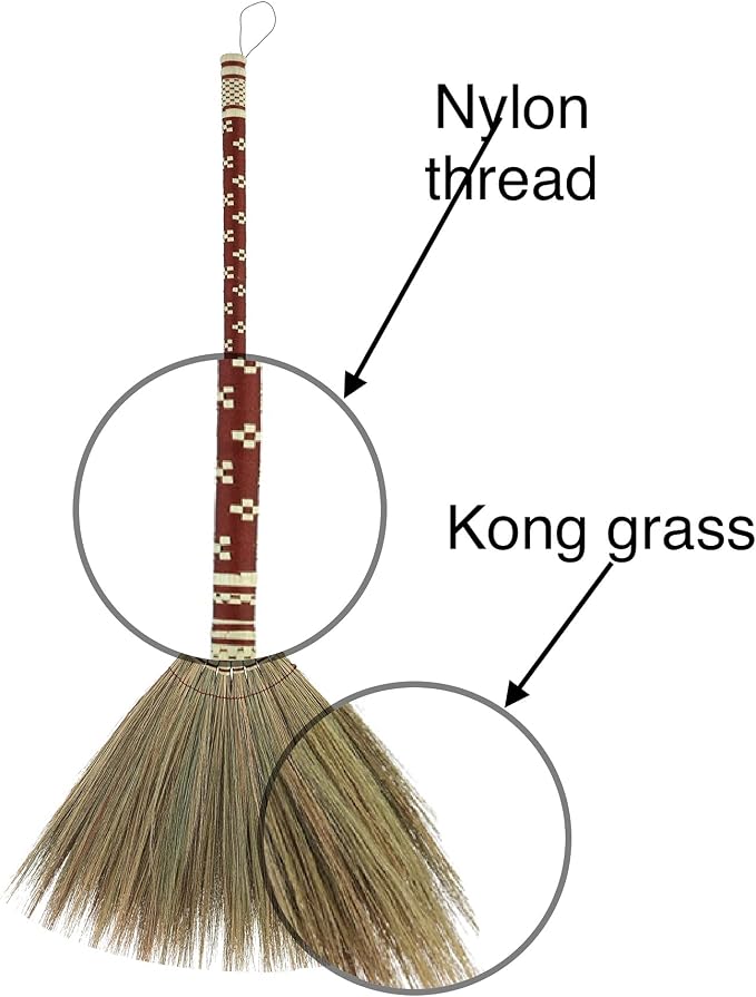 Asian Straw Broom Witch Broom Undecorated Wedding Jumping Broom with Bamboo Stick Handle (Dark Brown)