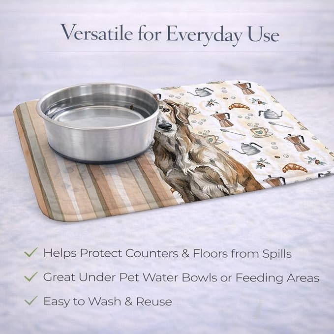 Caroline's Treasures Brindle Scottish Deerhound Coffee Bar Dish Drying Mat Absorbent Dish Drying Mat Pad for Kitchen Counter Dish Drainer Mat for Countertop, 14 x 21", Multicolor