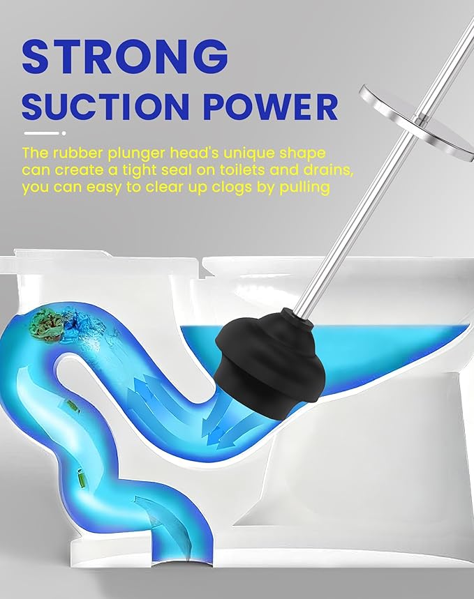DOWRY Anti-Hand Off Toilet Plunger with Holder for Bathroom,Powerful Efficient Force Suction Cup,Heavy Duty, Deep Cleaning Chrome