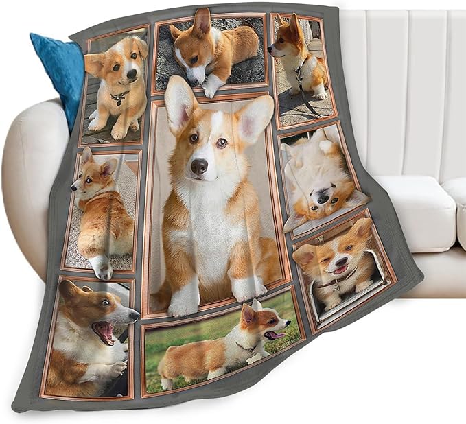 Tijuboni Corgi Throw Blanket Dog Gifts for Girls Boys Women Men Kids Adults Soft Flannel Fleece Blanket for Couch Sofa Bed Home Decor 50"x60"