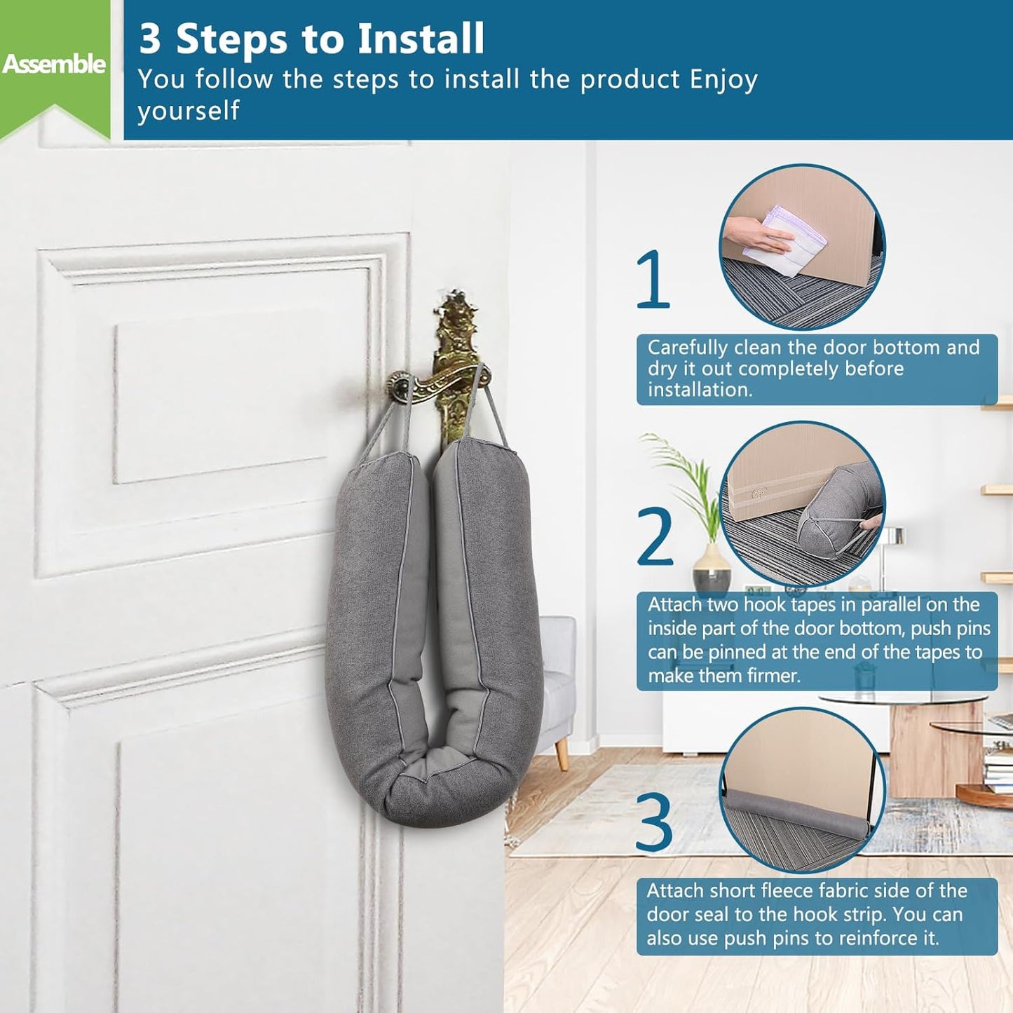 Triangular Under Door Draft Stopper 38 inch Heavy Duty Door Draft Blocker Bottom Door Seal Noise Air Door Guard for Doors and Windows, Gray