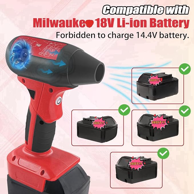 Cordless Leaf Blower Compatible with Milwaukee M18 18V Battery, 130000RPM Brushless Motor, 4‑Speed Jet Dry Blower & Air Duster for Leaves Dust Snow Lawn Patio Cleaning