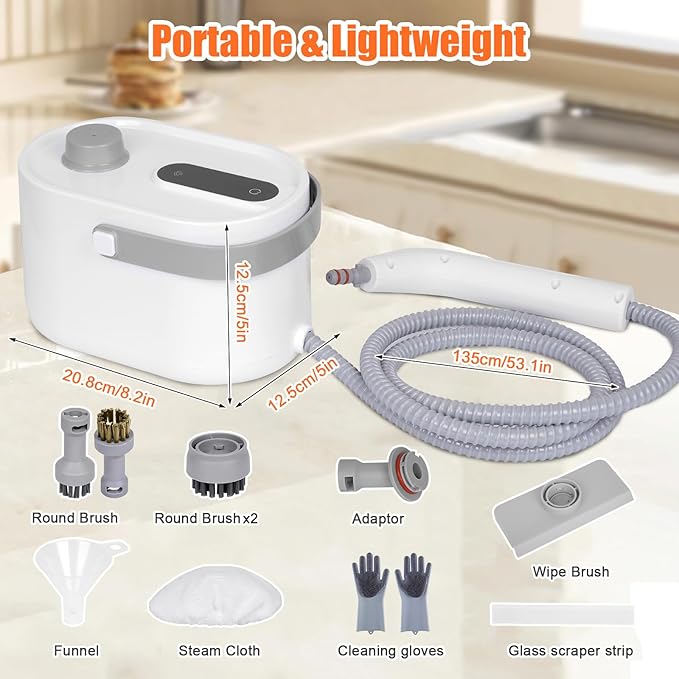 10 in 1 Multi-function Steam Cleaner for Home, Portable Handheld Steamer for Cleaning, 1200W High Pressure Steam Cleaner for Car/Kitchen/Upholstery/Glass/Tiles/Fabric, White