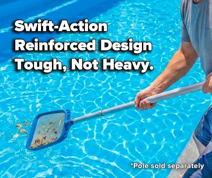 Pool Leaf Skimmer Net for Cleaning with 15 Feet Aluminum Telescopic Pool Pole Swimming Pool Leaf Net - Heavy Duty, Reinforced Frame, Large Capacity Pool Rake // The Ultimate