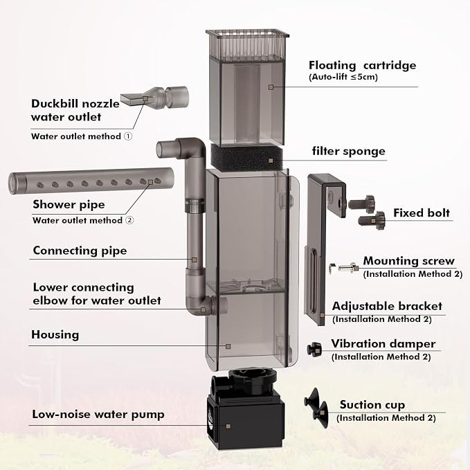 Aquarium Surface Skimmer up to 50 Gallon Aquariums, 132GPH Flow Skimmer with Dual Outlet & Wave Maker Function, 6W