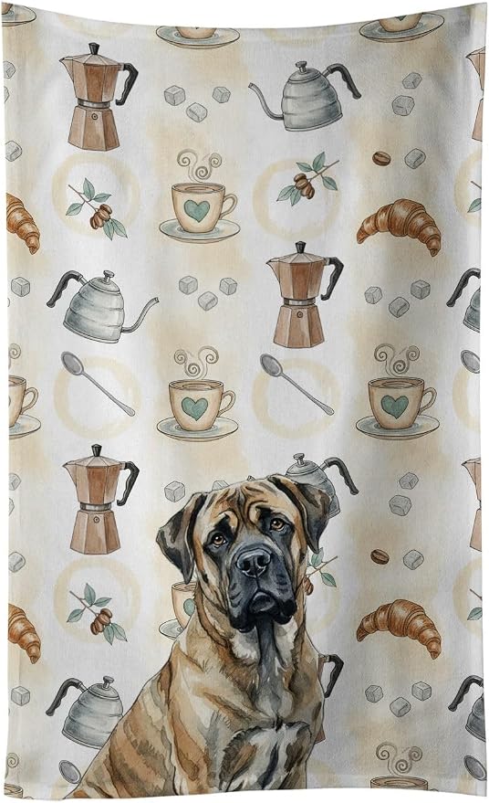 Caroline's Treasures Brindle Mastiff Coffee Bar Kitchen Towel Velour Plush Front and Cotton Loop Back Machine Washable