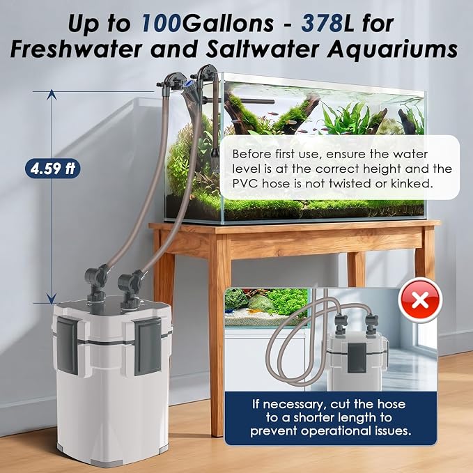 fishkeeper Canister Filters for Aquarium, 432GPH/1600LPH Ultra-Quiet External Fish Tank Filters for Freshwater & Saltwater Aquariums up to 100Gal,3-Stage Filtration with Quartz Balls and Filter Cotton