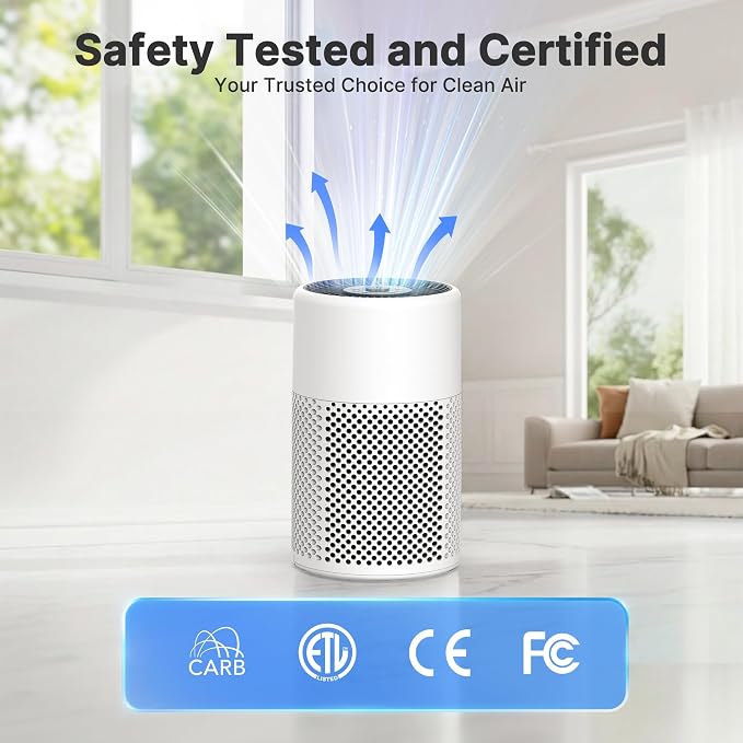 2 Pack Air Purifiers for Bedroom Home, True HEPA Filter for Dust, Smoke, Pet Dander, Small Air Purifier with Sleep Mode for Bedroom Office, Night Light Quiet 24dB, Fragrance Sponge, White