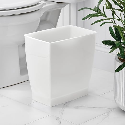 iDesign Small Plastic Bathroom Trash Can, Slim Rectangle Garbage Bin for Bedroom, Office, Dorm, 2-Pack, Frost