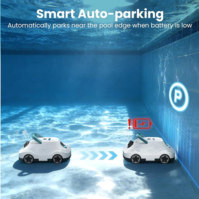 (2026 Upgrade) Cordless Robotic Pool Cleaner, Automatic Pool Vacuum for Above Ground & Inground Pools, 180-Min Runtime, 3L Basket for Leaves & Debris, Auto-Parking, Powerful Suction (White-Green)