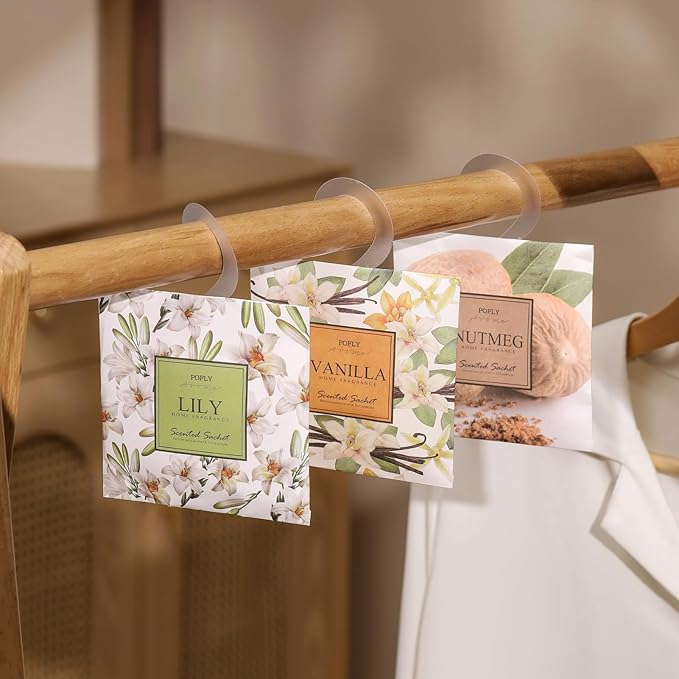 12 Pack Lily Scented Sachets, Long-Lasting Fresh Scent, Air Freshener for Closet & Drawers, Hanging Deodorizer for Home