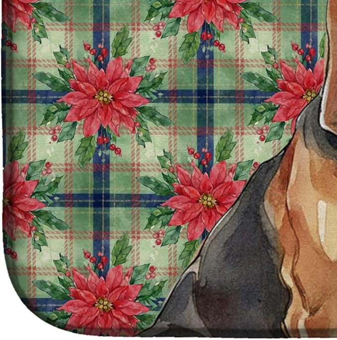 Caroline's Treasures Liver and Tan Bloodhound Christmas PoinsettIas Dish Drying Mat Absorbent Dish Drying Mat Pad for Kitchen Counter Dish Drainer Mat for Countertop, 14 x 21", Multicolor