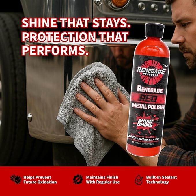 Renegade Products Red Liquid Metal Polish - Metal Polish & Car Scratch Removal, for Use on Chrome, Stainless Steel, & Aluminum, Cleaner & Polish for Cars, Trucks, Bikes