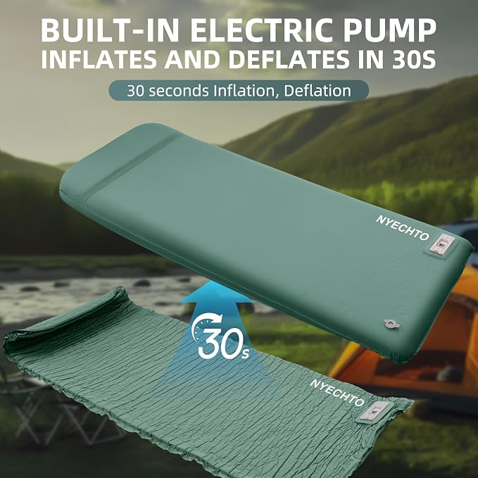 Self Inflating Sleeping Pad with Electric Pump, 3.14" Ultra-Thick Memory Foam Sleeping Mats for Camping,Easy Inflate&Deflate,9.5 R-Value Insulated Camping Mattress Pad with Pillow for Car Travel Tent