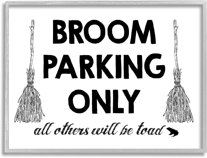 'Broom Parking Witty Halloween Witch Phrase'| Framed Giclee Art | Stupell Industries | Gray, 14 x 11 Inches, Easy to Hang and Sturdy, Made in USA, by Lettered and Lined