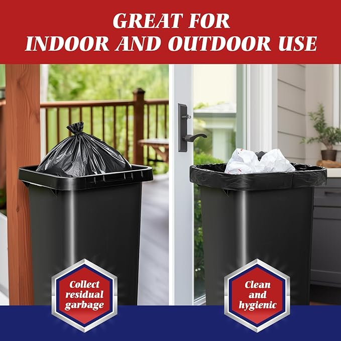 Teivio Large Black Trash Bags 64-65 Gallon 32 Counts Industrial Sturdy Garbage Bags, Extra Large Lawn and Leaf Bags Outdoor Commercial Trash Can Liner for Construction Sites, Workshops, Backyard