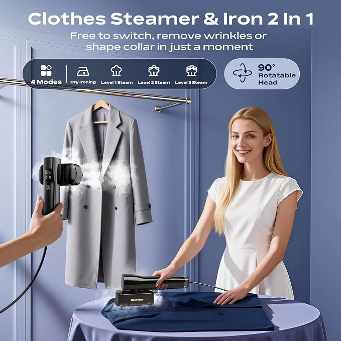 Travel Steamer for Clothes: 1000W Powerful Clothes Steamer & Iron 2 In 1, Fast Heat Up with 4 Modes, Portable Handheld Garment Steamer, Quick Wrinkle Removal for Home & Travel, 110-120V