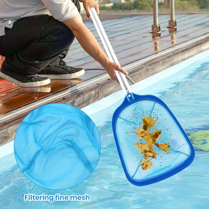 Swimming Pool Cleaning Kit, 12.6 Pool Brush Head, Semi-deep Skimmer Net & Adjustable 76-inch Pole, for Inground & Above Ground Swimming Pools, Removes Debris