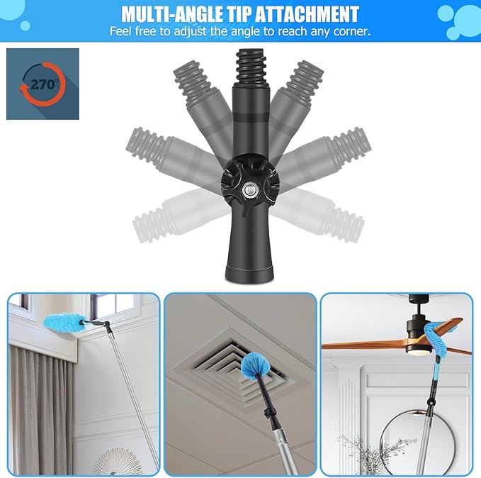 20 Foot High Reach Ceiling Duster Kit 3.6-12ft Extendable Pole with Cobweb Duster,Ceiling Fan Duster,Window Squeegee and Scrubber, Microfiber Feather for Easy Cleaning Indoor & Outdoor