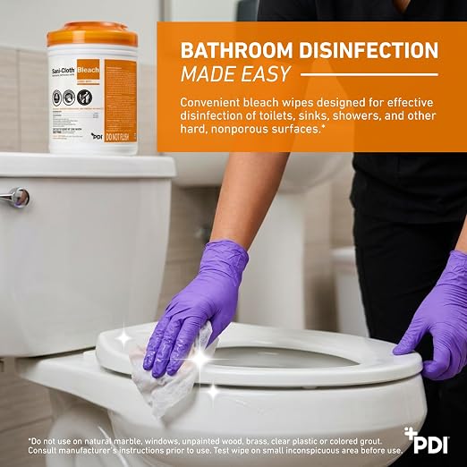 PDI Sani-Cloth Bleach Disinfecting and Cleaning, 160 Count Canister, Medium 6" x 5" Wipes, Hospital-Grade Bleach for Healthcare, Vet, and C. Diff Households