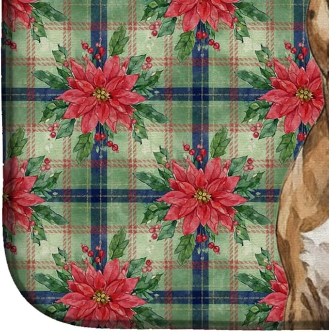 Caroline's Treasures Brindle American Staffordshire Terrier Christmas PoinsettIas Dish Drying Mat Absorbent Dish Drying Mat Pad for Kitchen Counter Dish Drainer Mat for Countertop, 14 x 21"
