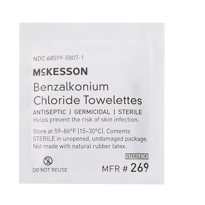 McKesson Benzalkonium Chloride Towelettes [Pack of 1000] First Aid Antiseptic Wipes, Sterile Individual Wrapped