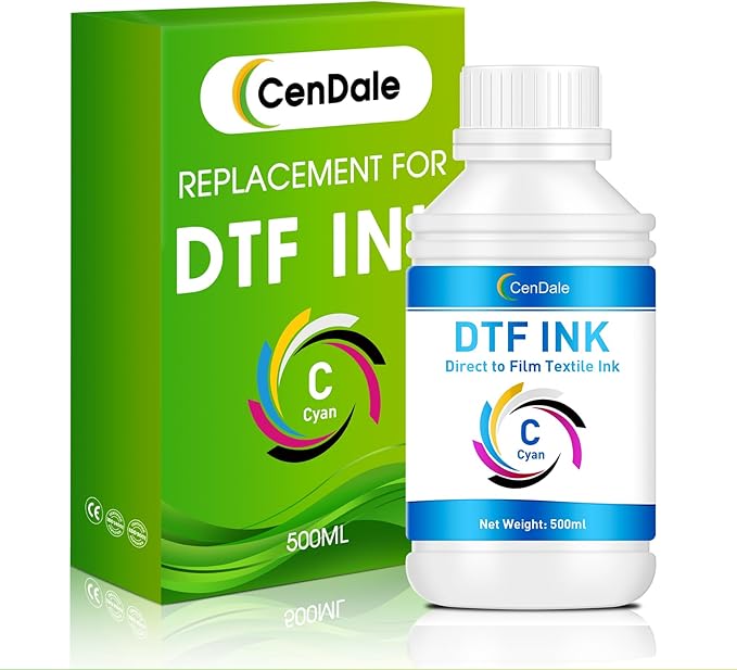 CenDale Premium DTF Cyan Ink - 500ML DTF Transfer Ink for PET Film, Refill DTF Ink Cyan for Epson ET-8550, L1800, L800, R2400, R1390, P400, P800, XP15000, Heat Transfer Printing Direct to Film