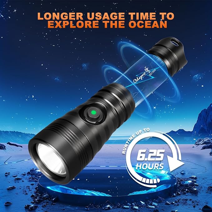 SD1500 Dive Light 1500 Lumens Scuba Diving Flashlight 3 Modes Waterproof Underwater Diving Safety Backup Lights with Power Indicator for Night Diving