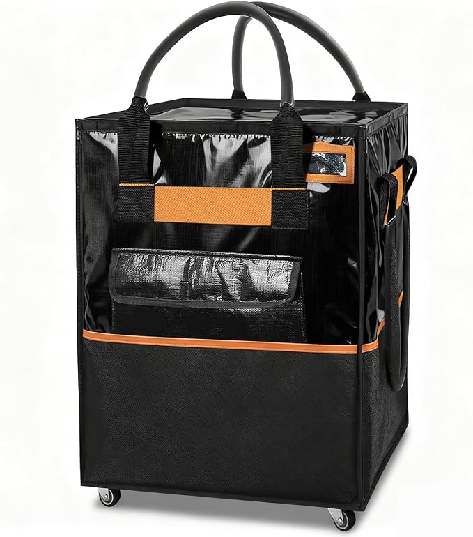 Reusable Grocery Bag on Wheels, 75L Large-Capacity Zippered Roller Tote, Carries Up to 66 LBS, Lightweight for Groceries, Laundry, Moving, Storage