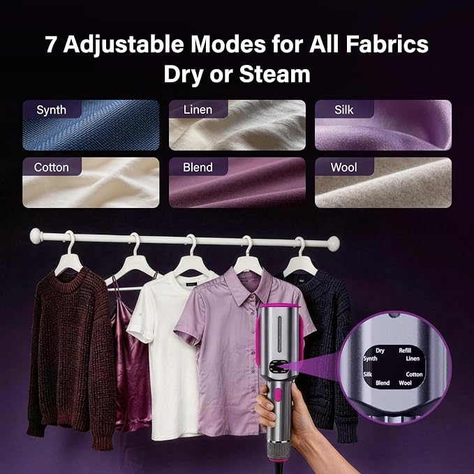 DEARBBEE Portable Travel Steamer for Clothes, 1200W Powerful Garment Wrinkle Removal with 7 Modes, 30s Fast Heat Up, 2 in 1 Compact Design for Home & Travel
