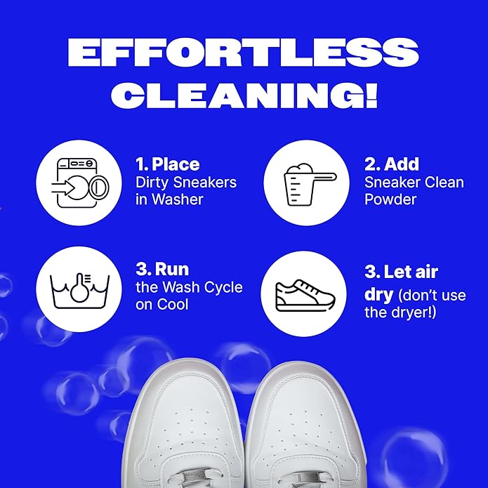 Sneaker Cleaner Kit, Shoe Cleaner for White & Colored Sneakers, Stain Remover, Deodorizer Powder, Washing Machine Safe