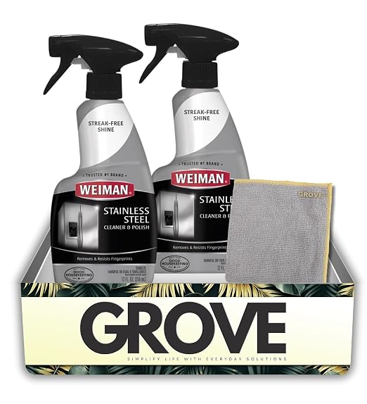 Weiman Floral Scent Stainless Steel Cleaner & Polish 12 oz Liquid Bundle with Microfiber Cloth – Cleans and Polishes Appliances and Sinks – Gift Set (3 Items)
