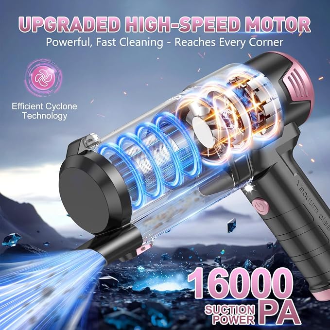 KMM Handheld Car Vacuum Cleaner, 16000PA Air Duster & Vacuum Cleaner, 120W High Power Hand Held Vacuum Cordless, Portable Vacuum Rechargeable with Multi-Nozzles & LED Light for Car, Home, Pet, Office