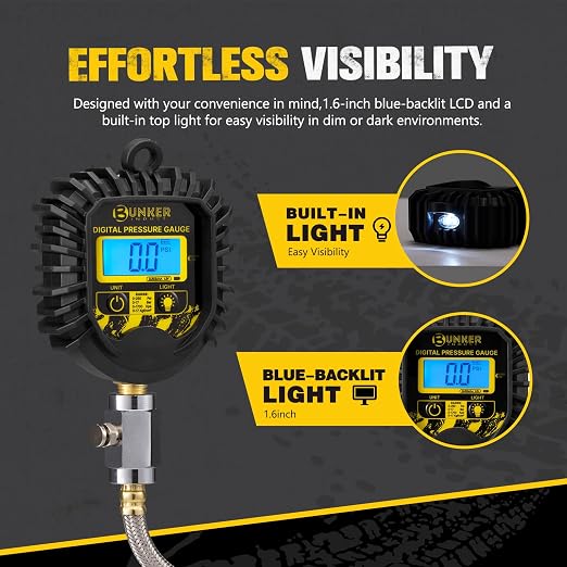 BUNKER INDUST 2 Tire Inflation Deflation System, Rapid High-Flow Air Up Down Kit with Digital Tire Pressure Gauge, 2 Wheels Off Road Tire Deflator Inflate-Up to 200" Wheelbase