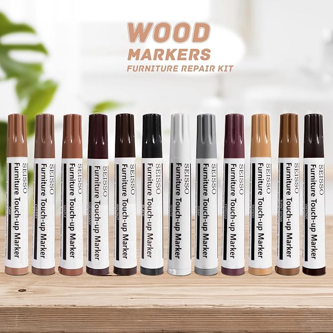 SEISSO Furniture Touch Up Markers, Wood Repair Kit for Furniture, 12 Colors Wood Touch Up Markers for Scratches, New Upgrade Furniture Repair Kit - Restore Wooden Table, Cabinet, Floors, Door