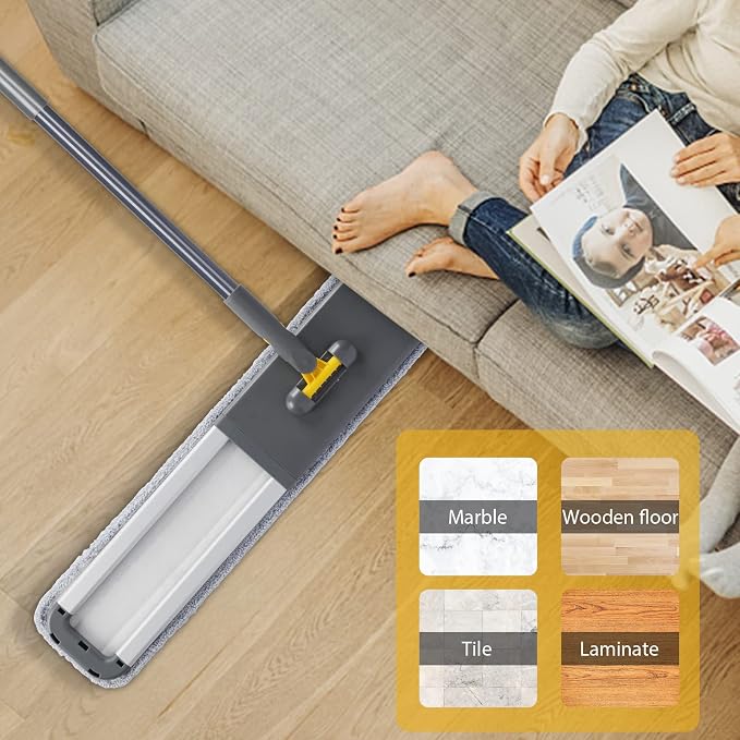 MASTERTOP 36" Professional Industrial Dust Mop for Floor Cleaning, Heavy Duty Wet & Dry Commercial Mop,Large Flat Floor Mops with Telescopic 62'' Long Handle,Dust Broom for Hardwood,Tiles,Office