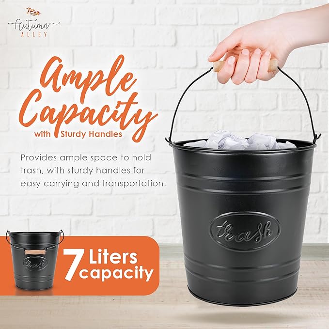 Autumn Alley Farmhouse Bathroom Trash Can and Toilet Brush Set - Rustic Bathroom Accessories for Charming Bathroom Décor, Matte Black Heavy Gauge Metal