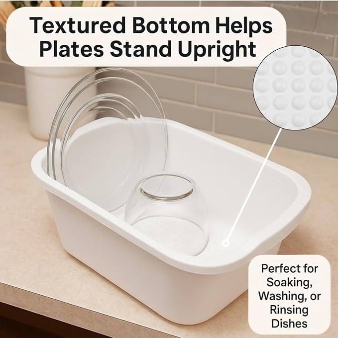Plastic Wash Tub Dishpan Basin and Foot Bath for Soaking Feet, Laundry Hand Wash Bucket, Dish Pans for Washing and Storage Cleaning Supplies - 12 Quarts - Heavy Duty - White