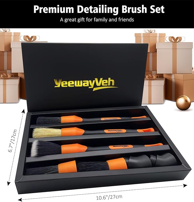YeewayVeh Car Detailing Brush Set, 5Pcs Car Detailing Brushes with 2 Elbow, 2pcs Boars Hair, 1pc Ultra Soft Detail Brush for Dashboard Air vent Leather Seat, 2pcs Detailing Brush for Interior Exterior