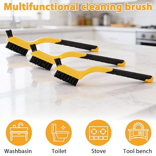 Reallnaive 50 Pcs Nylon Cleaning Brushes Bulk 7 Inch Yellow Nylon Brushes with Curved Handle Grip for Deep Cleaning Small Parts Rust Dirt Paint Scrubbing, Removal Surface in Hole