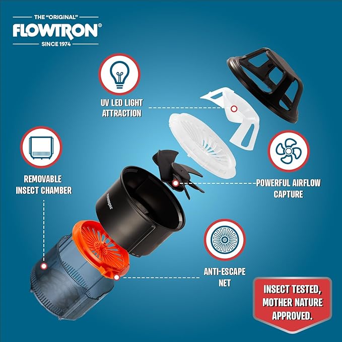 Flowtron Indoor Bug Trap | UV Light Mosquito Trap with Fan, 860 Sq Ft Coverage, USB-C Powered Insect Catcher for Kitchen, Bedroom, Restaurant | Quiet Fly Trap for Indoor Use