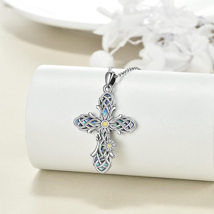 ONEFINITY Religious Cross Pendant Necklace Sterling Silver Origami Cross Pendant Gifts for Women Men Jewelry